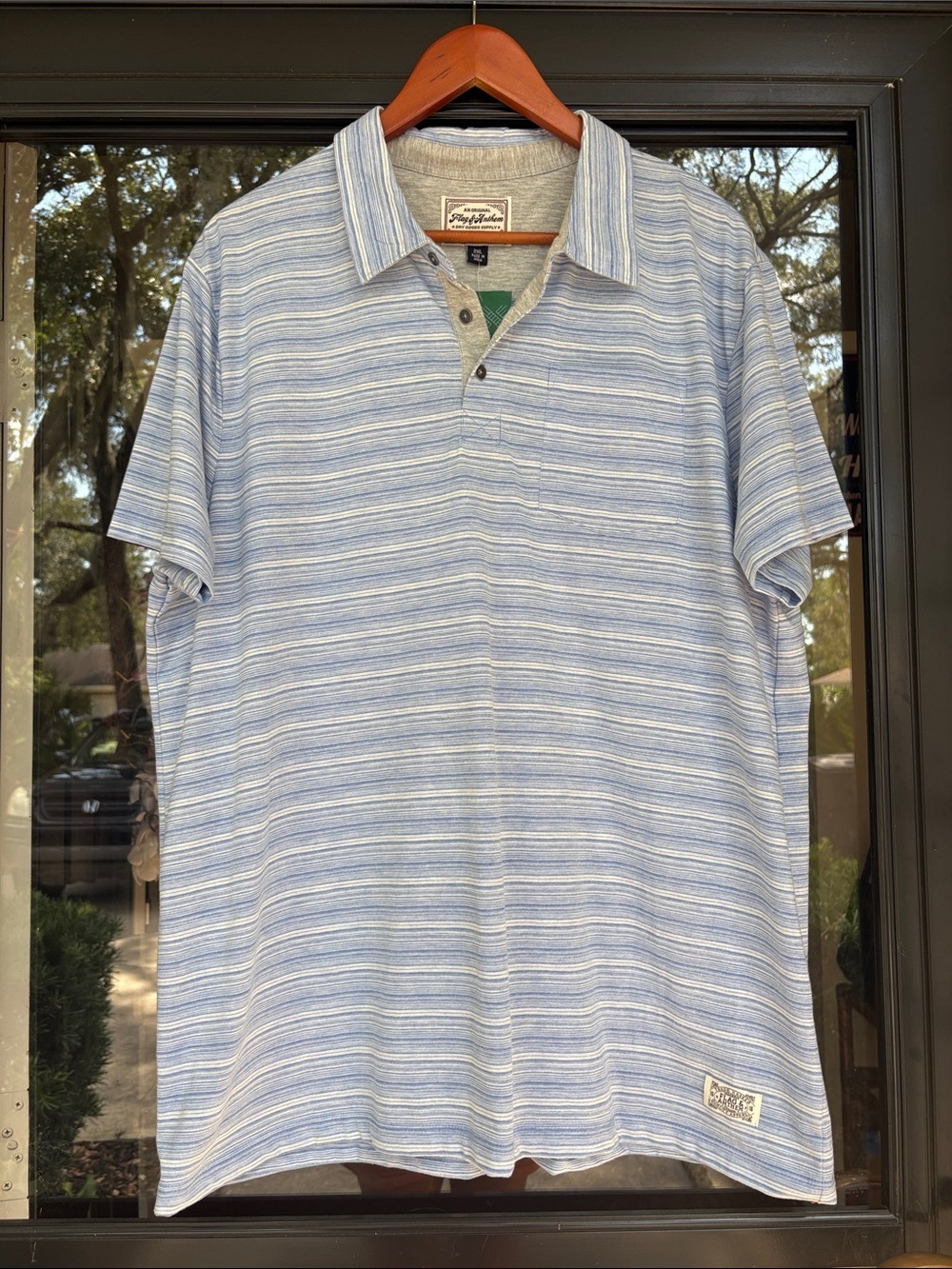 Flag & Anthem Casual Striped Polo Shirt - Light Blue
